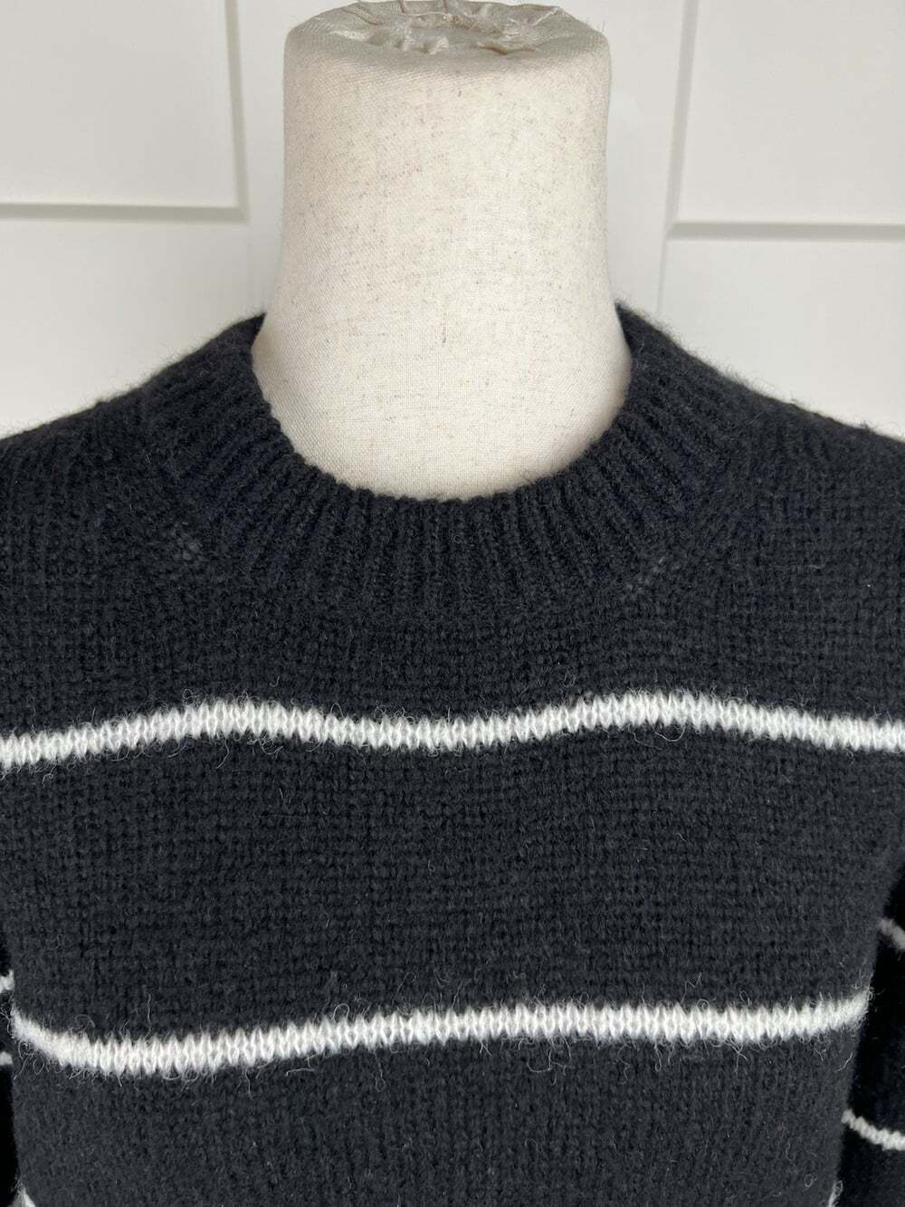Nation LTD Baby Alpaca Merino Wool Sweater M Black Cream Stripe Made Peru - Picture 2 of 8